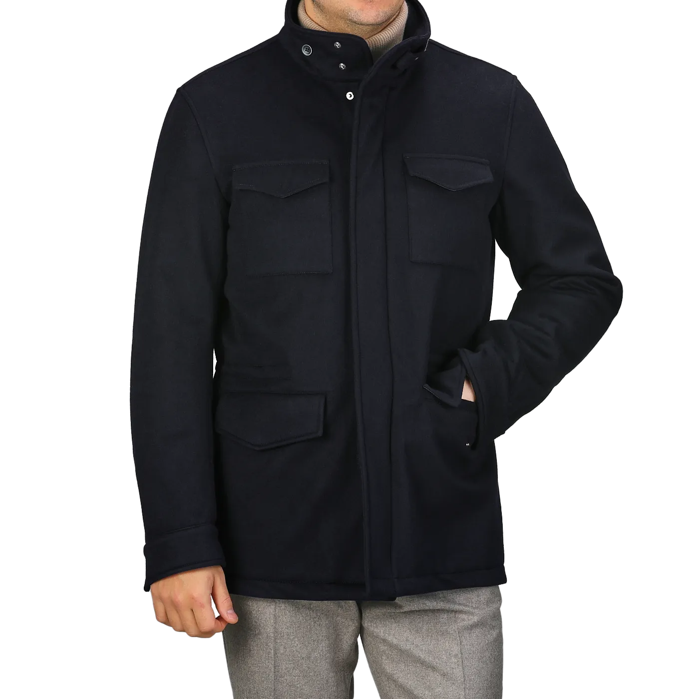 Navy Blue Loro Piana Wool Field Jacket