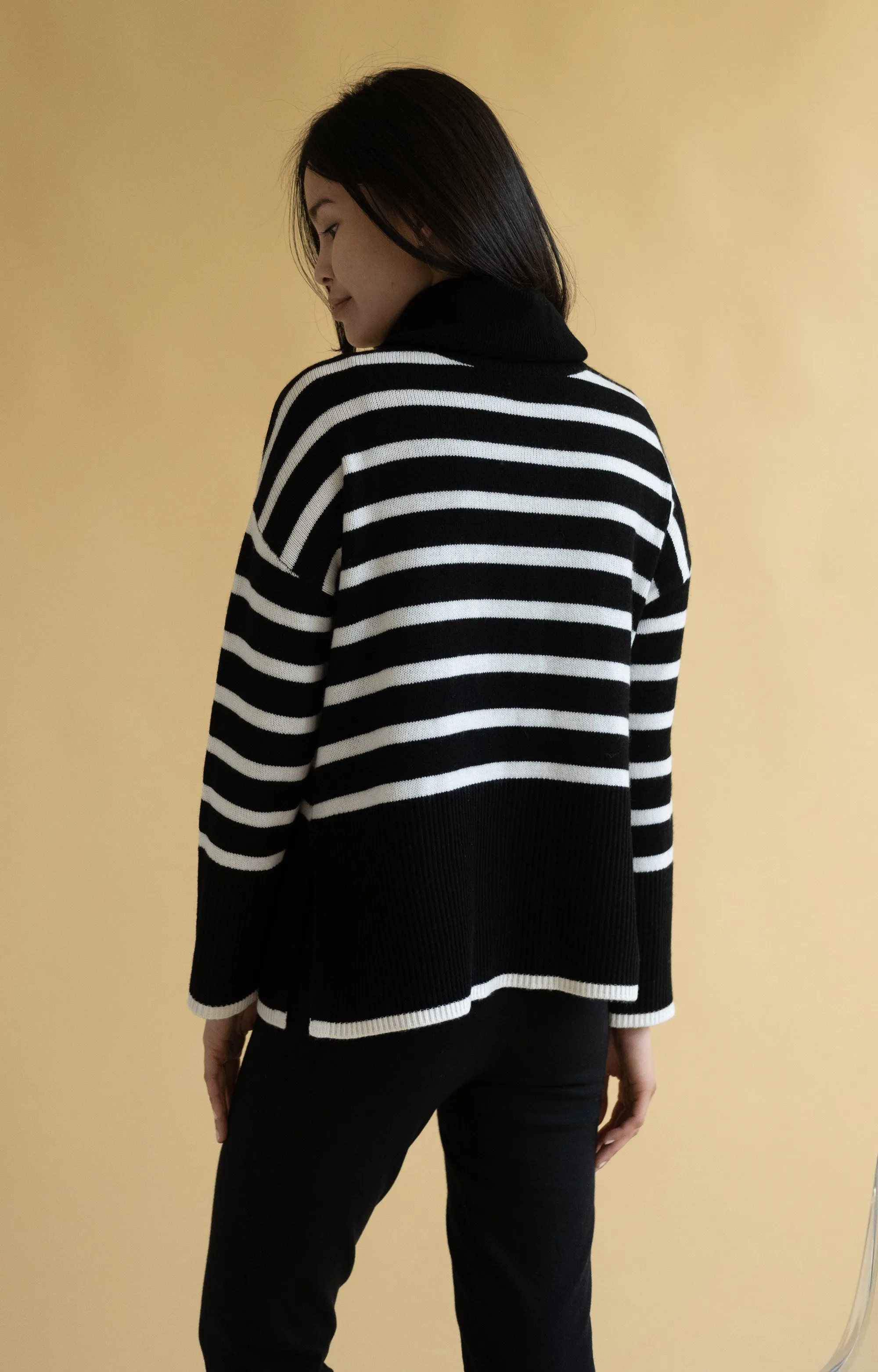 Oversize Stripe Turtleneck Sweater