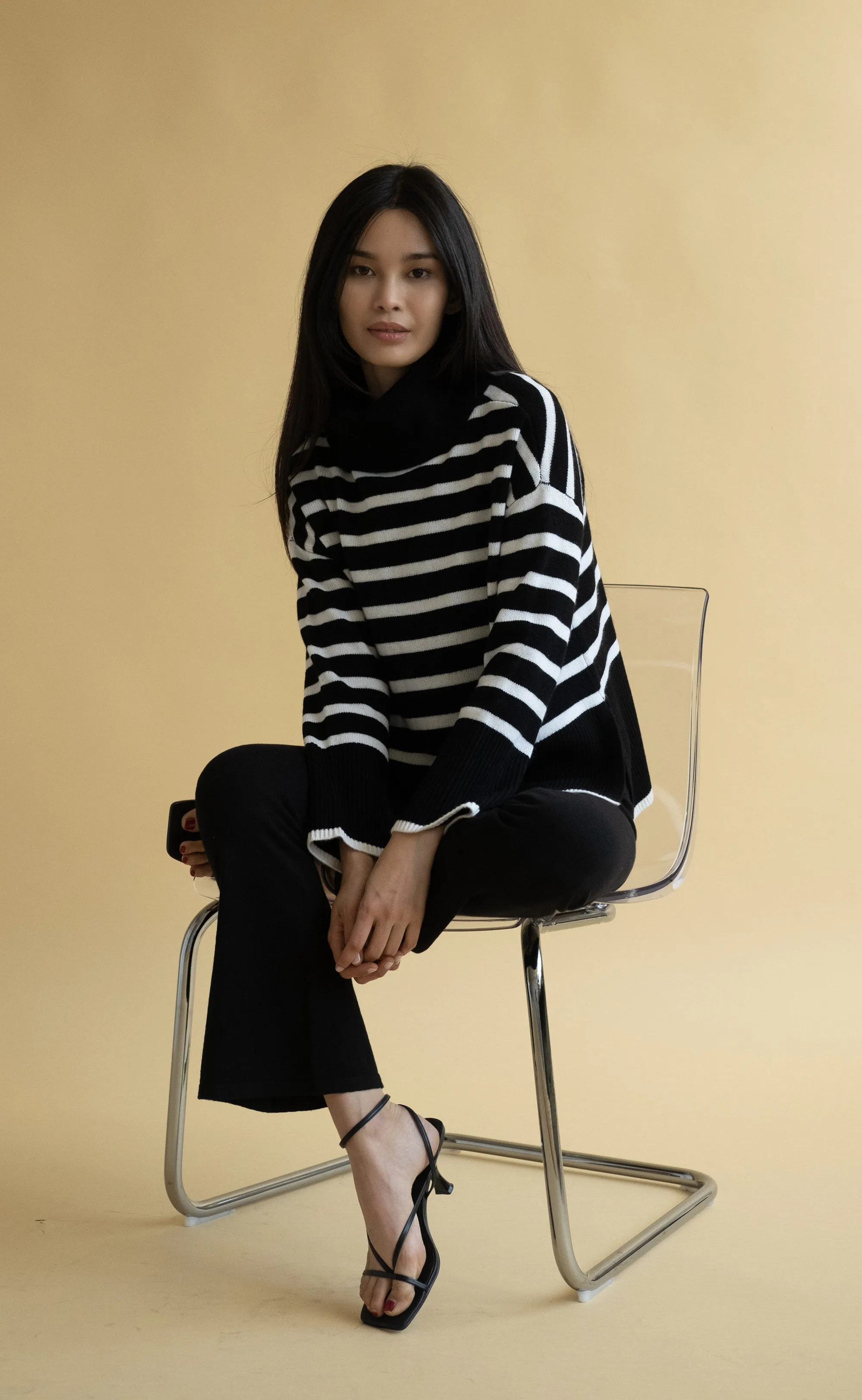 Oversize Stripe Turtleneck Sweater