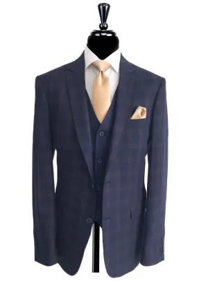 PIETRO SCARLATTI Navy/Brown Check 3 Piece Suit