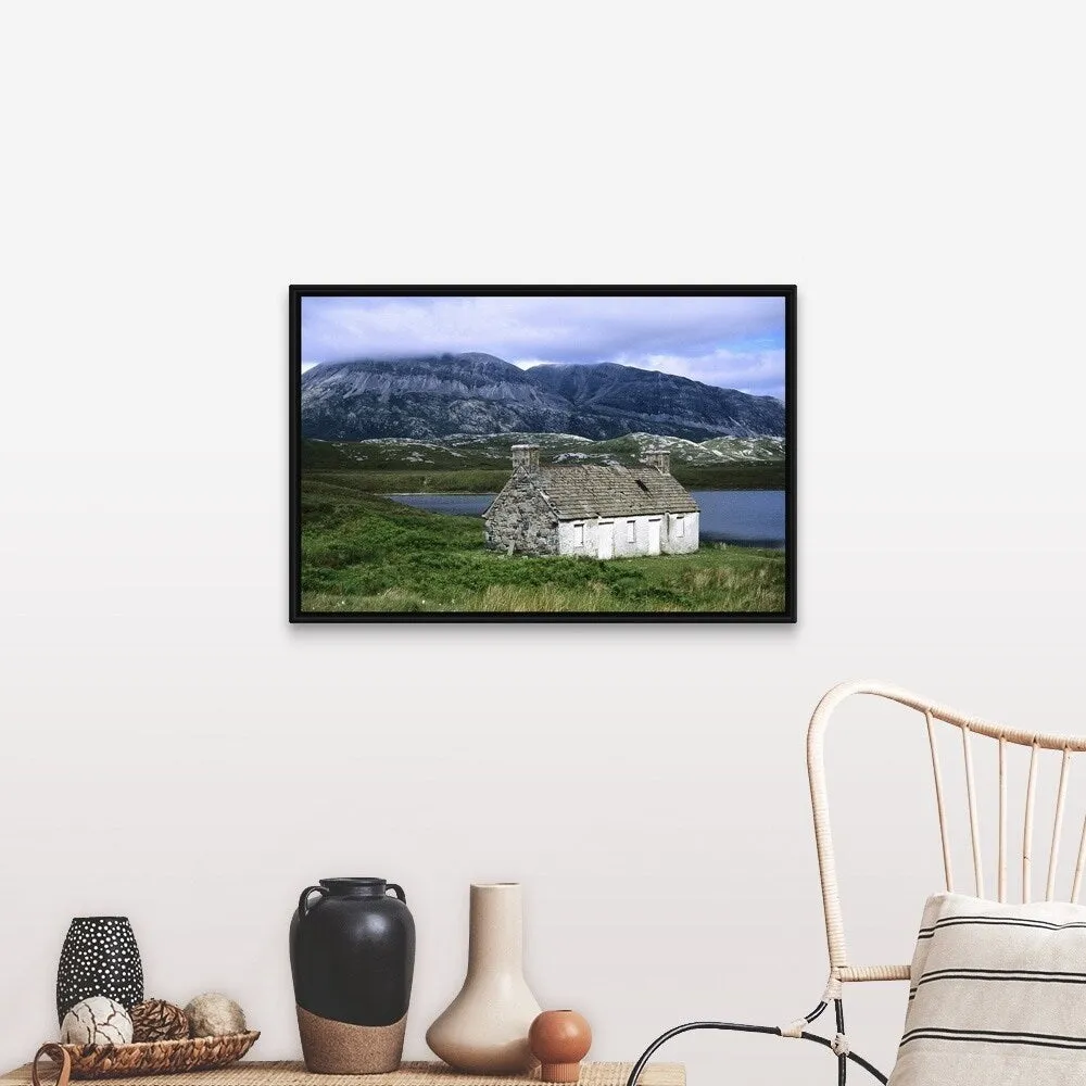 "Abandoned croft on the shore of Loch Stack" Black Float Frame Canvas Art