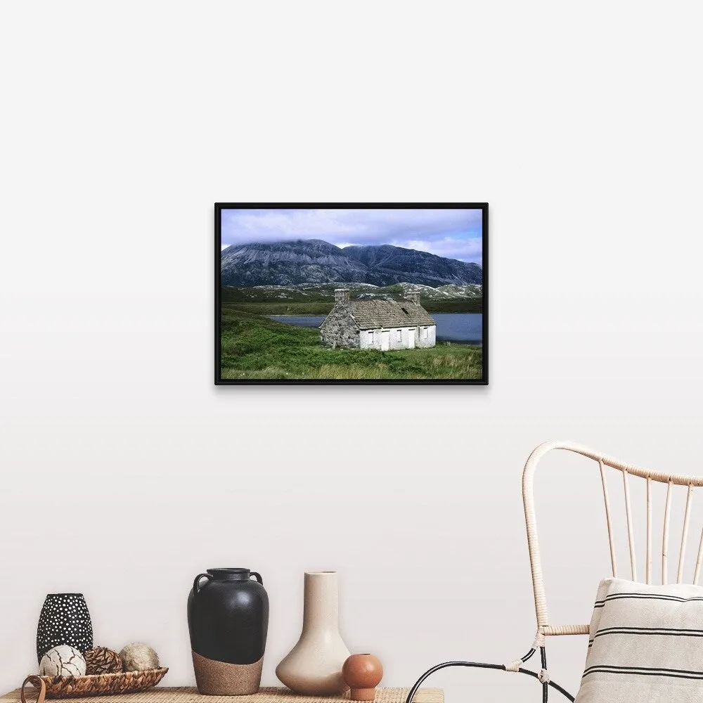 "Abandoned croft on the shore of Loch Stack" Black Float Frame Canvas Art