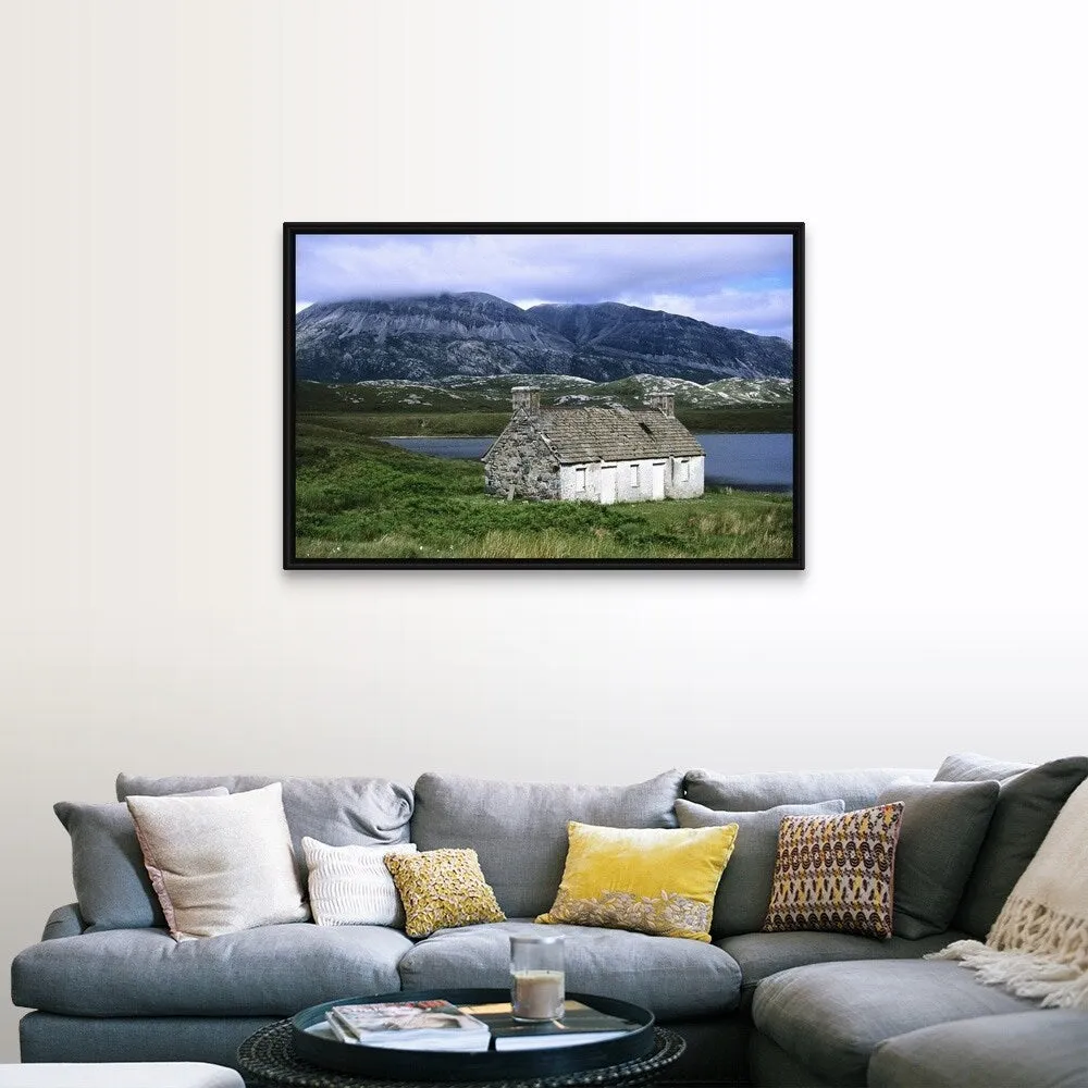 "Abandoned croft on the shore of Loch Stack" Black Float Frame Canvas Art