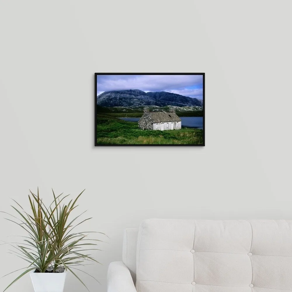 "Abandoned croft on the shore of Loch Stack" Black Float Frame Canvas Art