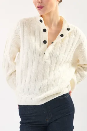 Robertson Madison 100% Cashmere Cable Knit Button Pullover CC-261 | Ivory