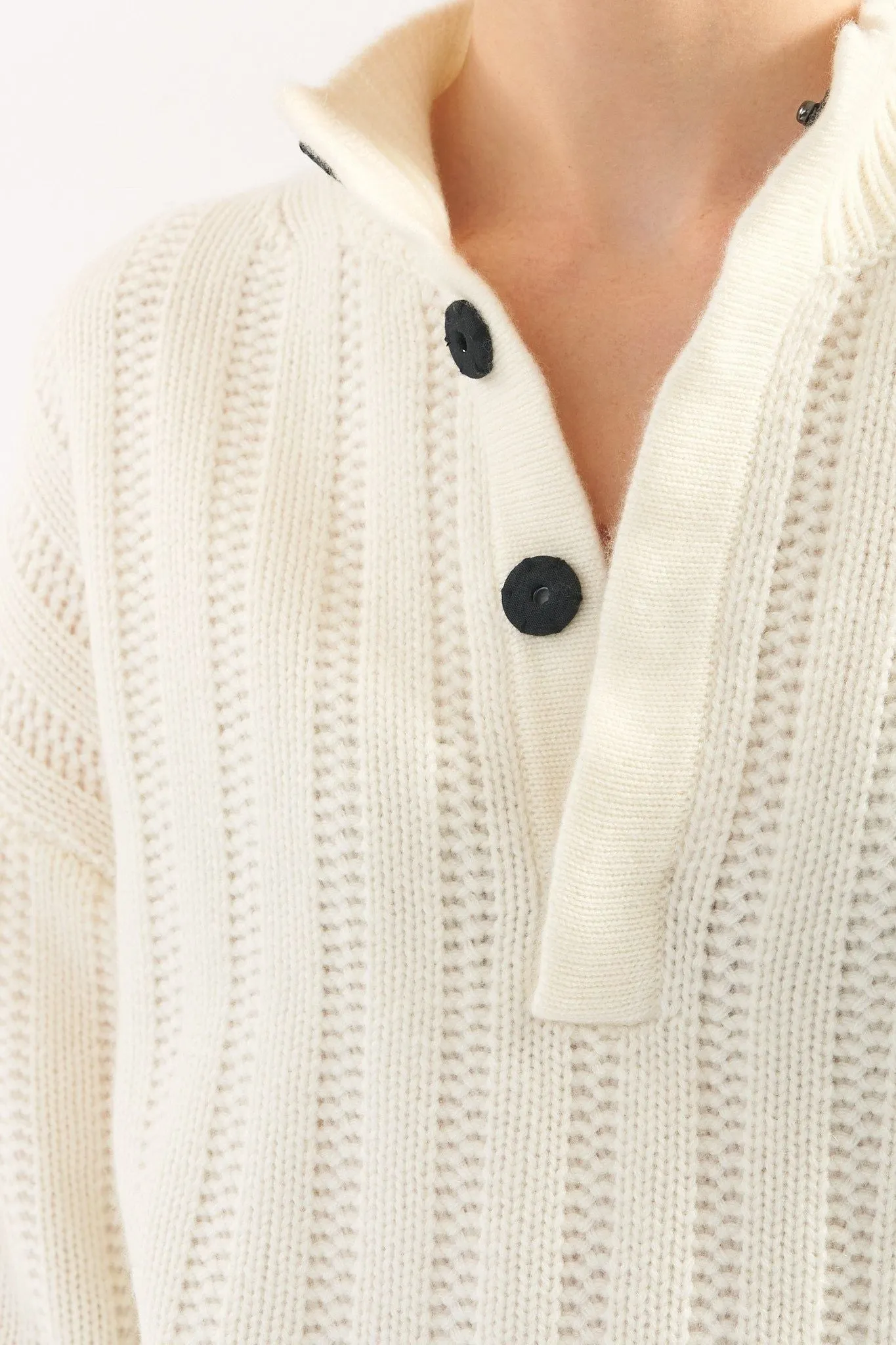 Robertson Madison 100% Cashmere Cable Knit Button Pullover CC-261 | Ivory