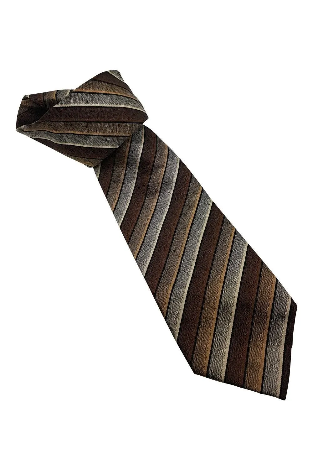 ROY ROBSON Brown Striped 100% Silk Classic Length Tie (59")