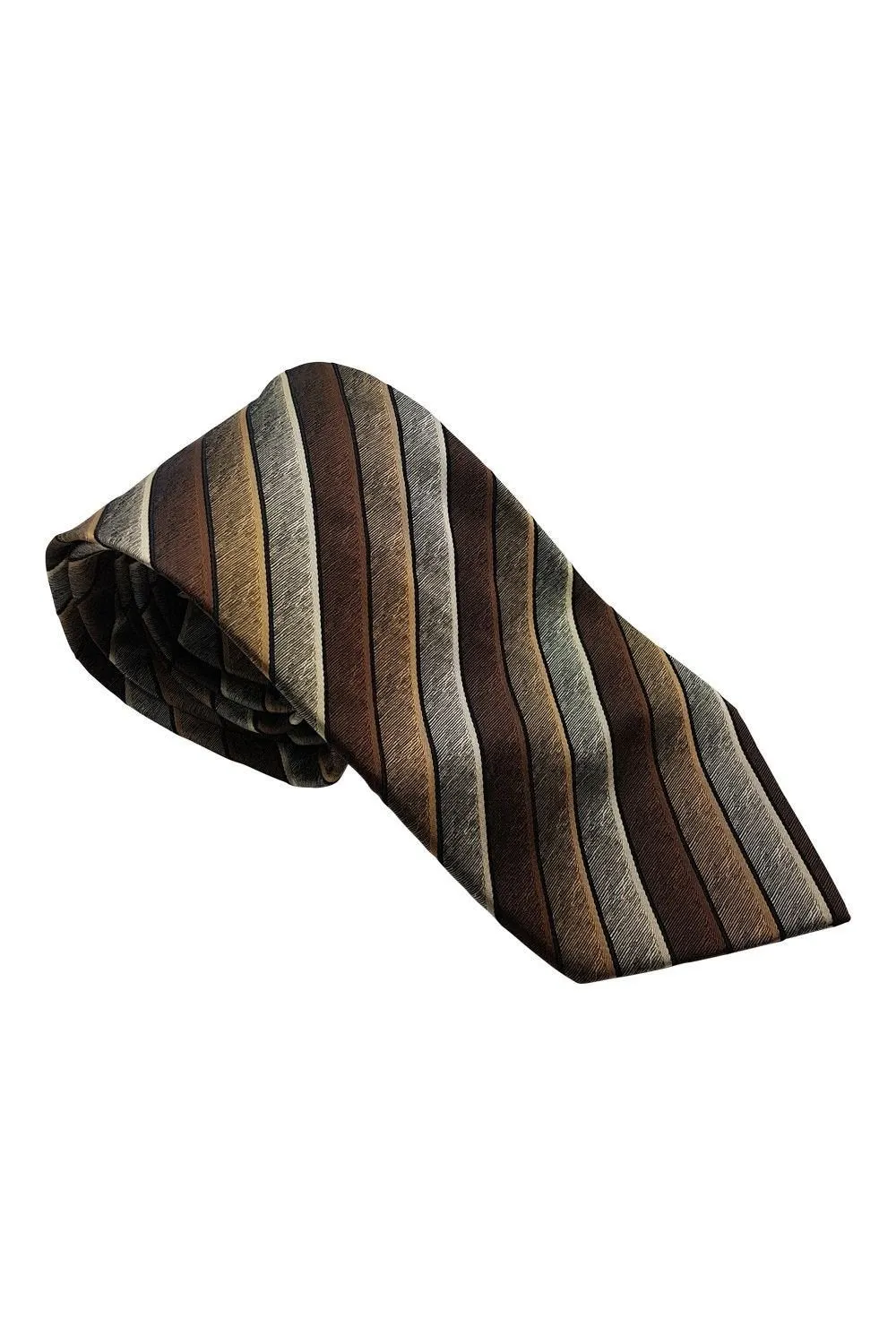 ROY ROBSON Brown Striped 100% Silk Classic Length Tie (59")