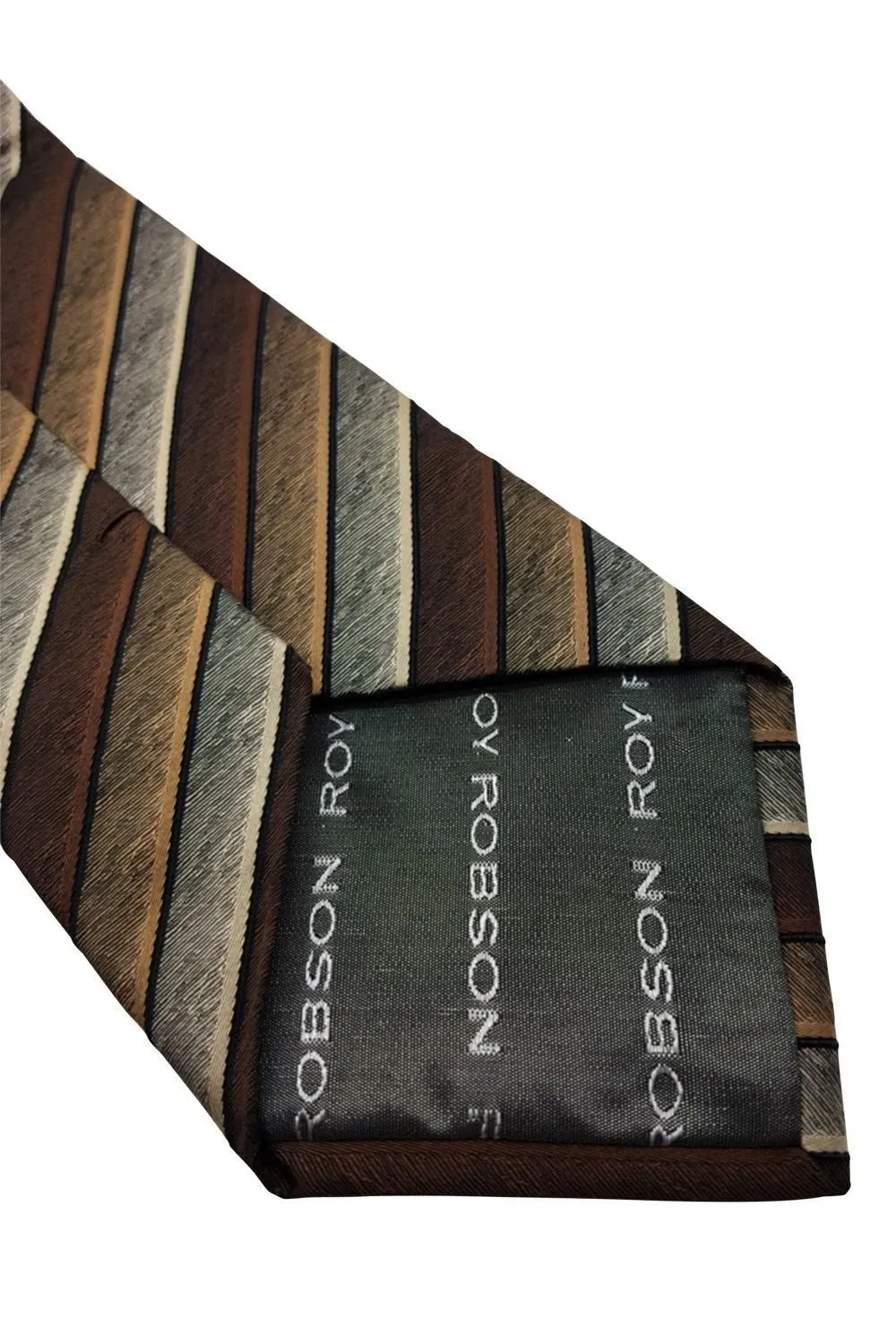 ROY ROBSON Brown Striped 100% Silk Classic Length Tie (59")