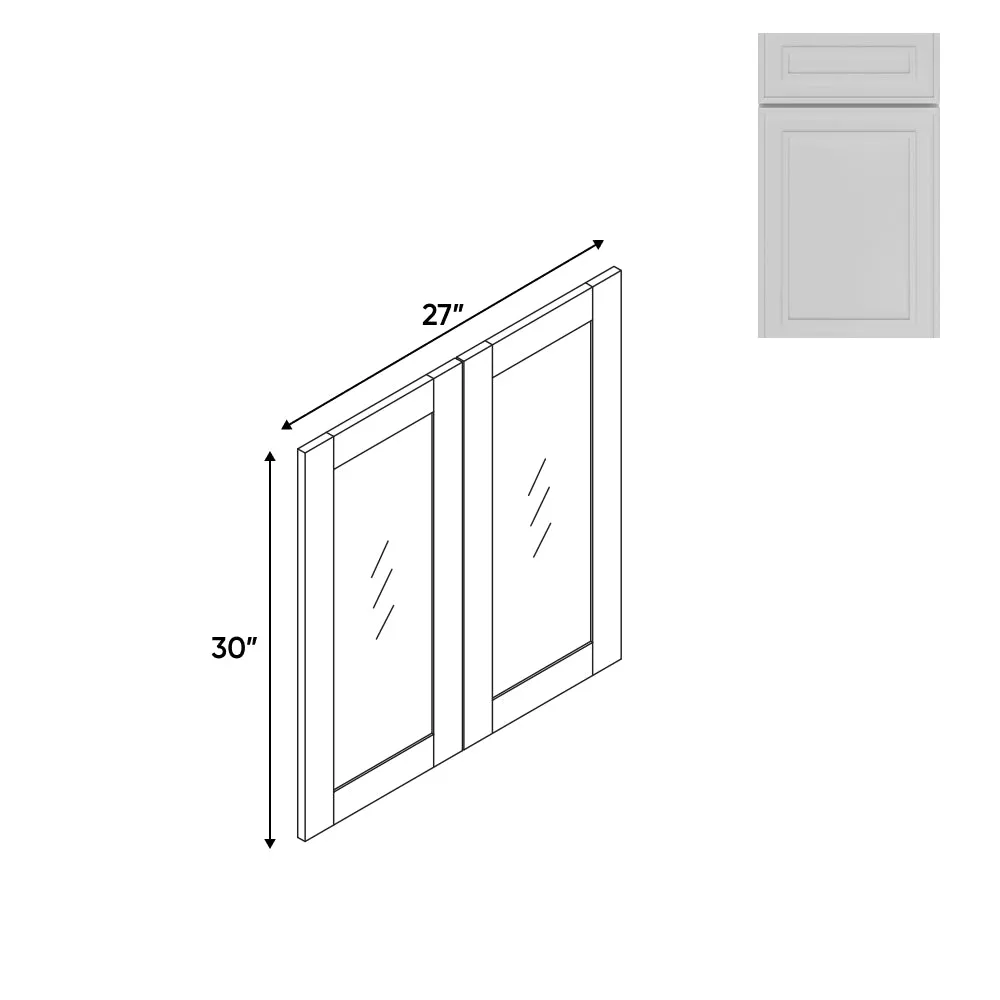 RTA - Elegant Shaker White - 27"W x 30"H x 0.75"D - Wall Molding Glass Door with 2 Door