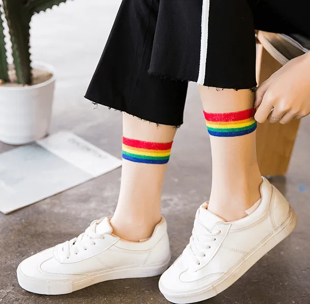 Sale High Ankle Transparent Rainbow Edge Socks