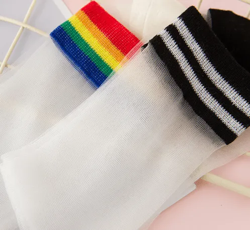 Sale High Ankle Transparent Rainbow Edge Socks