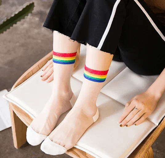 Sale High Ankle Transparent Rainbow Edge Socks