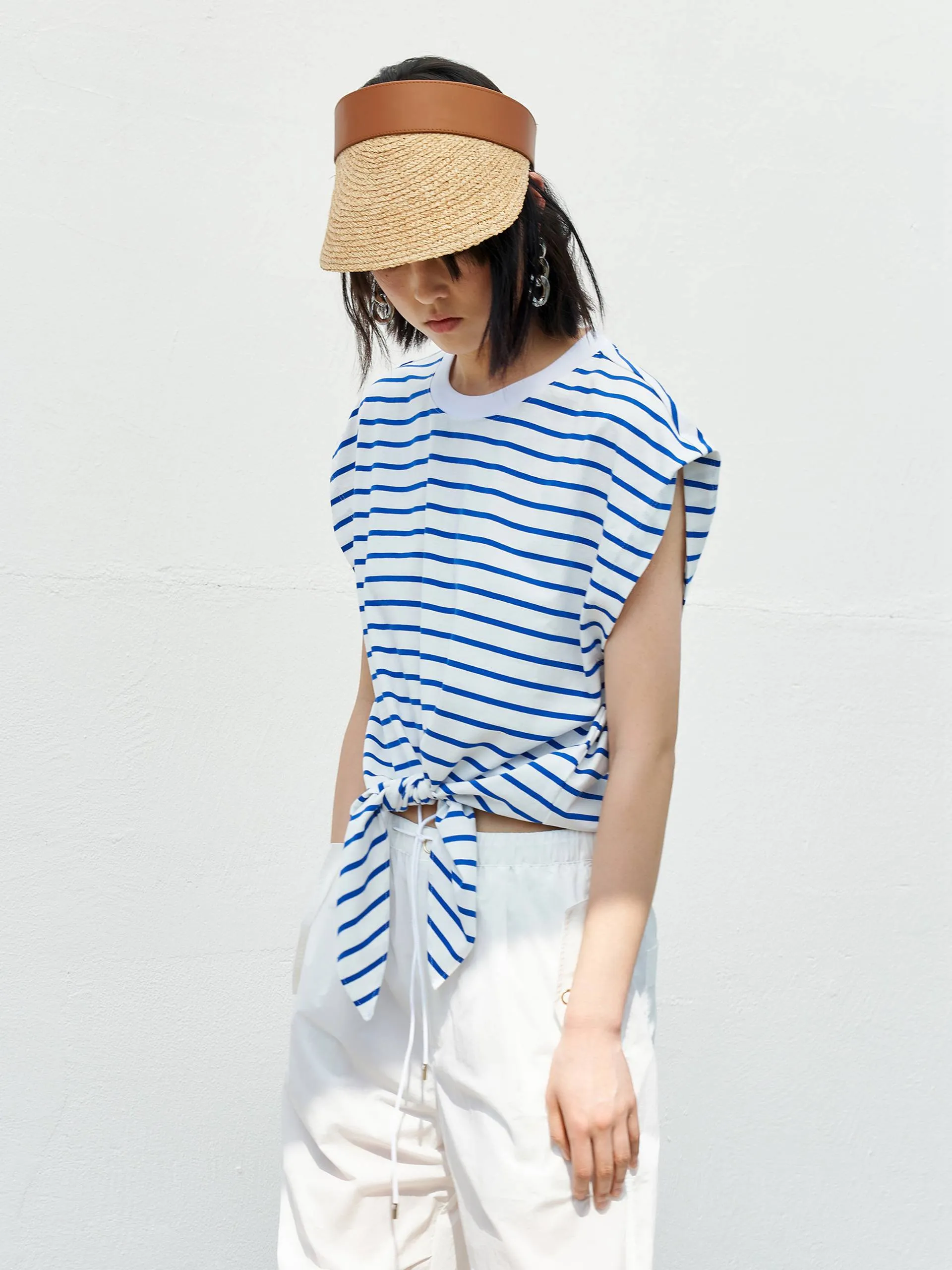 Striped Sleeveless Knot T-Shirt