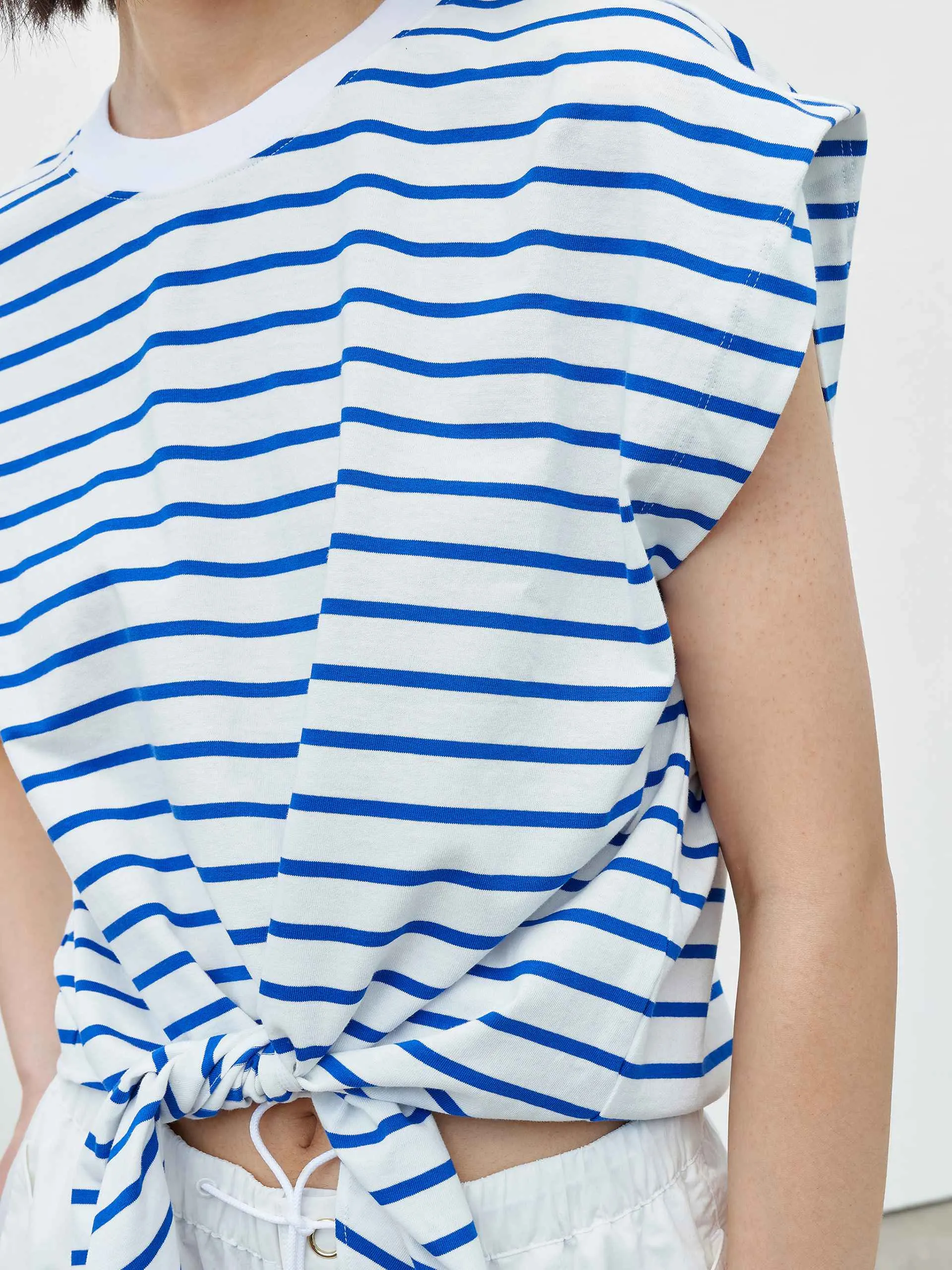 Striped Sleeveless Knot T-Shirt