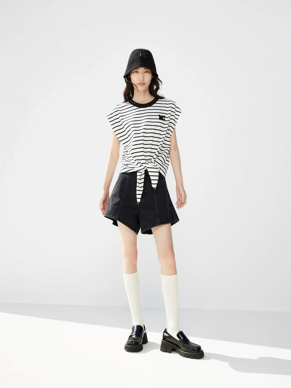 Striped Sleeveless Knot T-Shirt