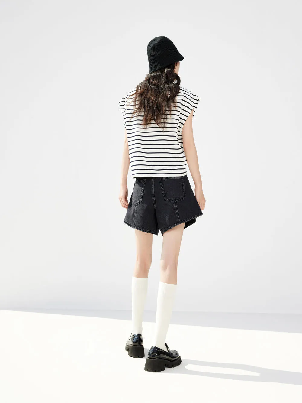 Striped Sleeveless Knot T-Shirt