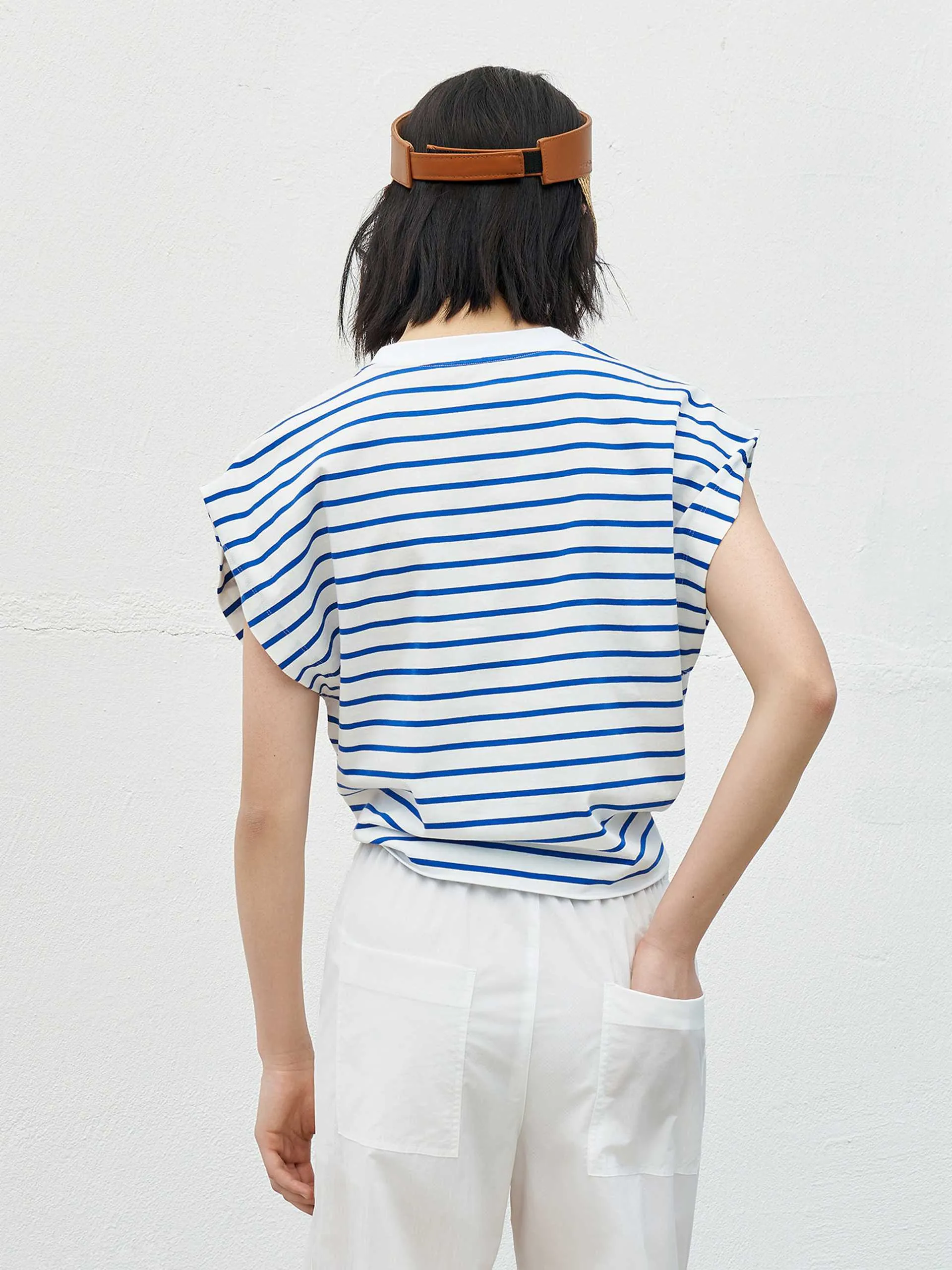 Striped Sleeveless Knot T-Shirt