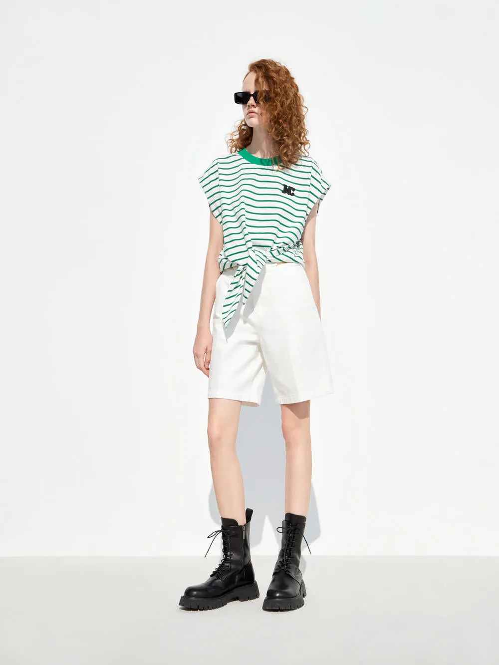 Striped Sleeveless Knot T-Shirt