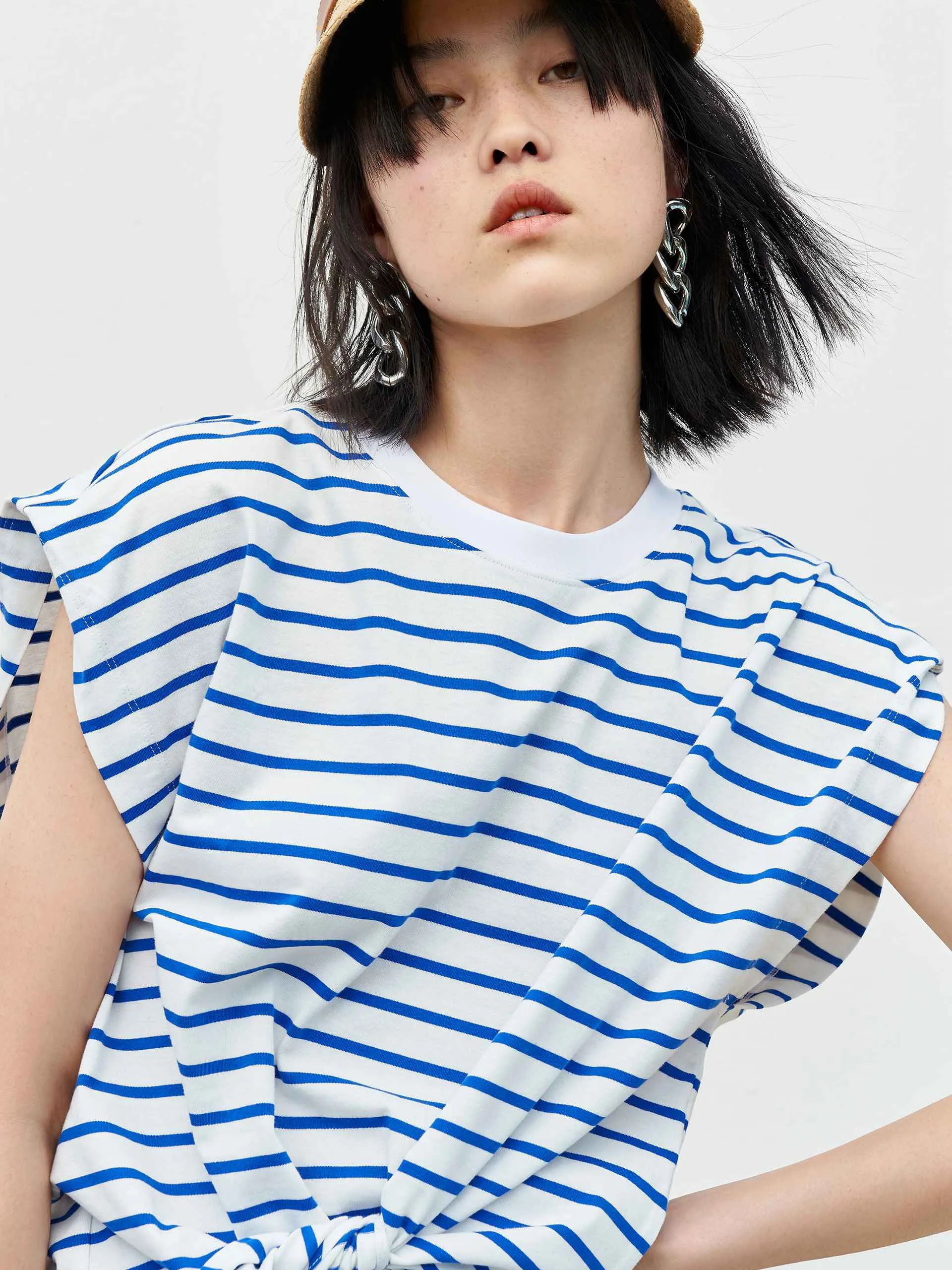 Striped Sleeveless Knot T-Shirt