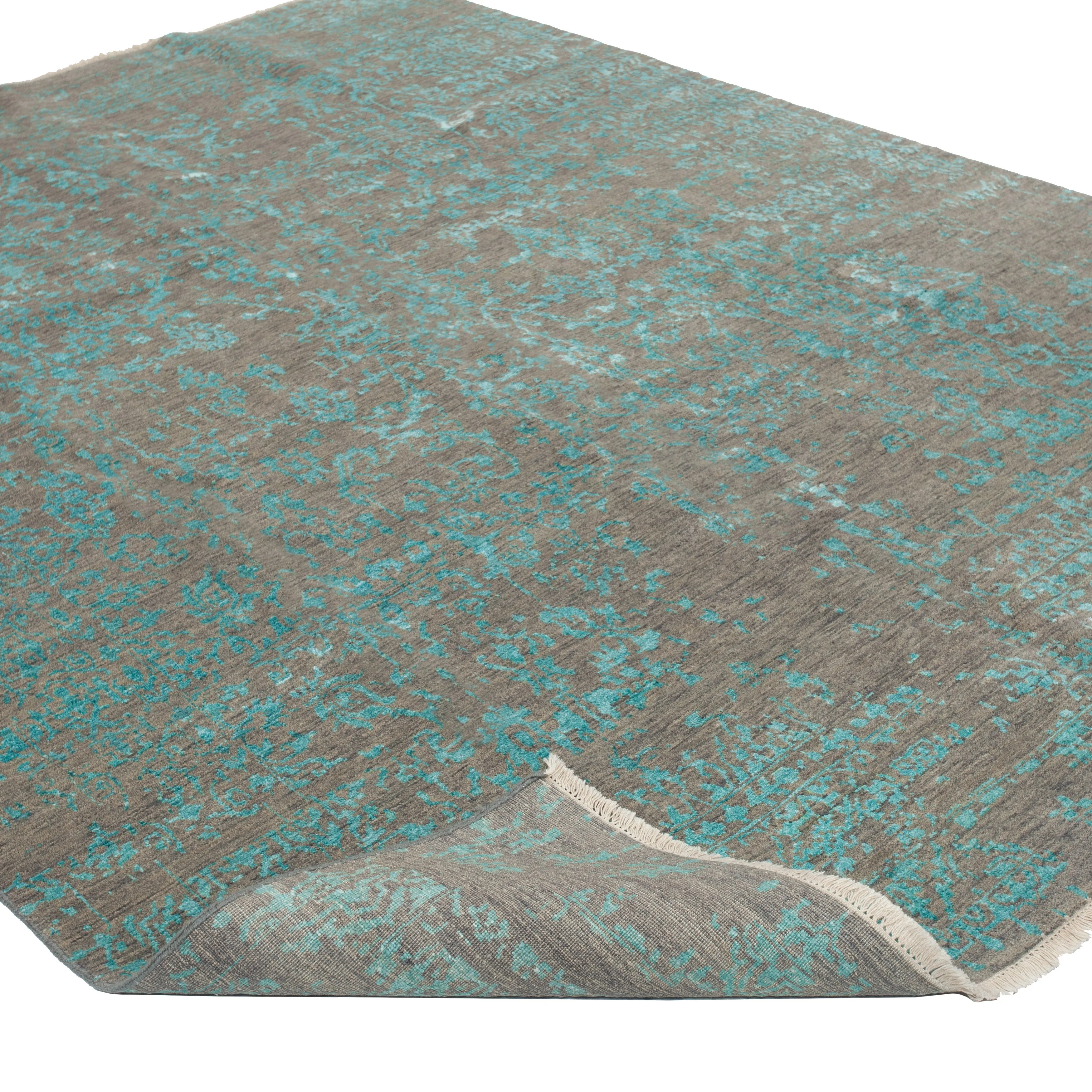 Teal & Grey Modern Wool Rug - 7'10" x 10'6"