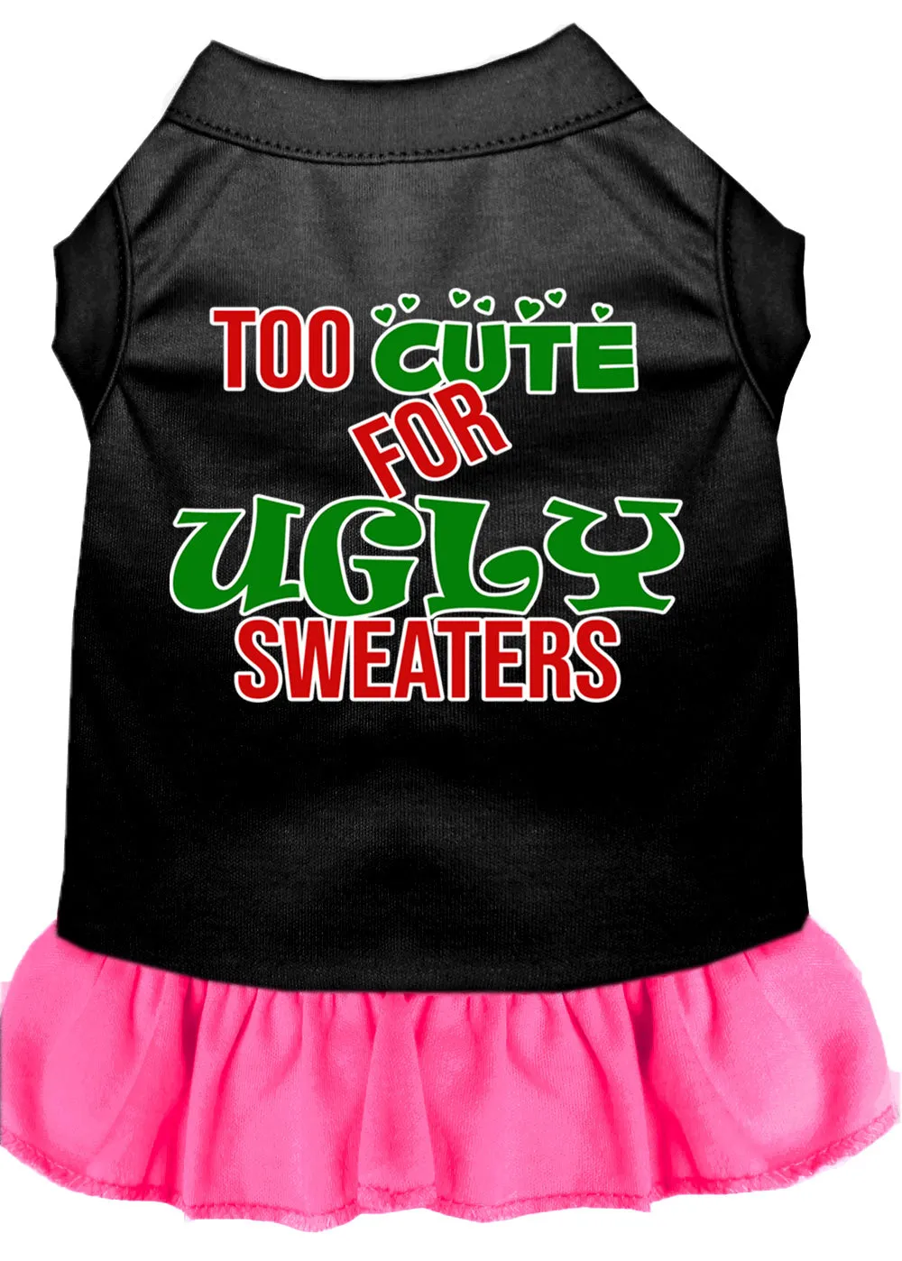 Too Cute For Ugly Sweaters Screen Print Dog Dress Black With Bright Pink 4x