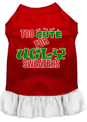 Too Cute For Ugly Sweaters Screen Print Dog Dress Red With White Med