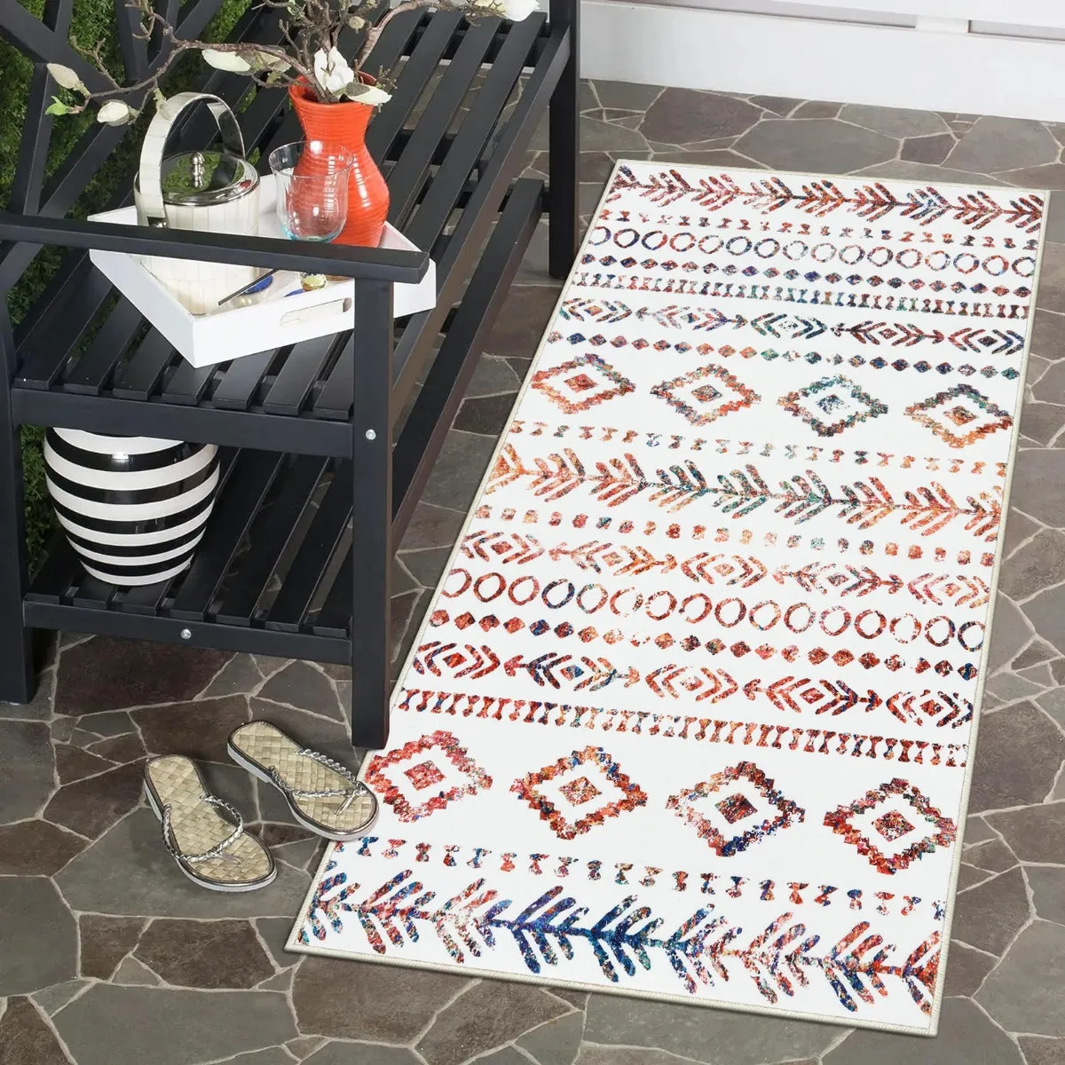 Varena Modern Rustic Farmhouse Moroccan Tribal Multi/White Rug