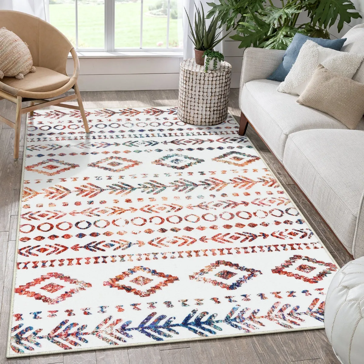 Varena Modern Rustic Farmhouse Moroccan Tribal Multi/White Rug