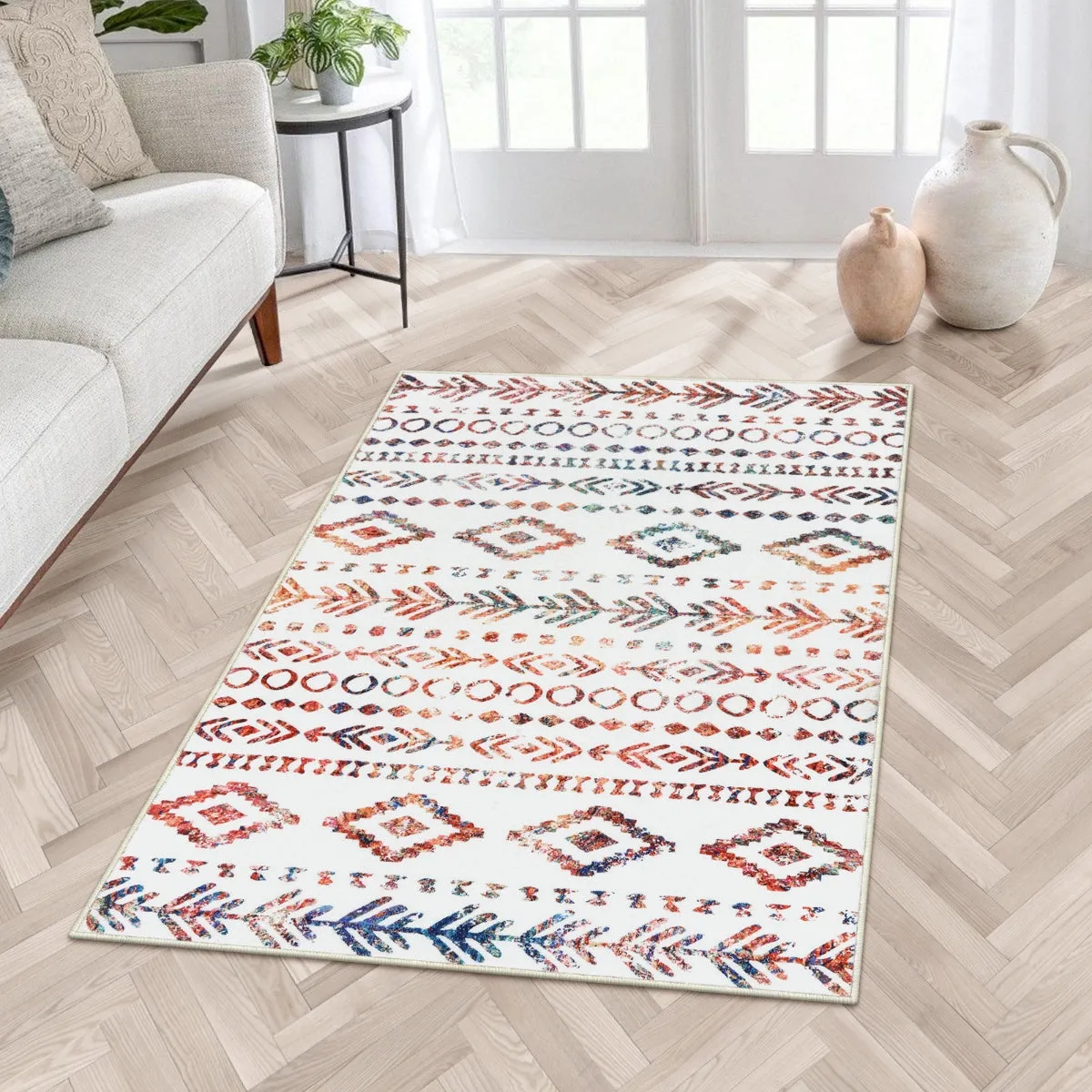 Varena Modern Rustic Farmhouse Moroccan Tribal Multi/White Rug