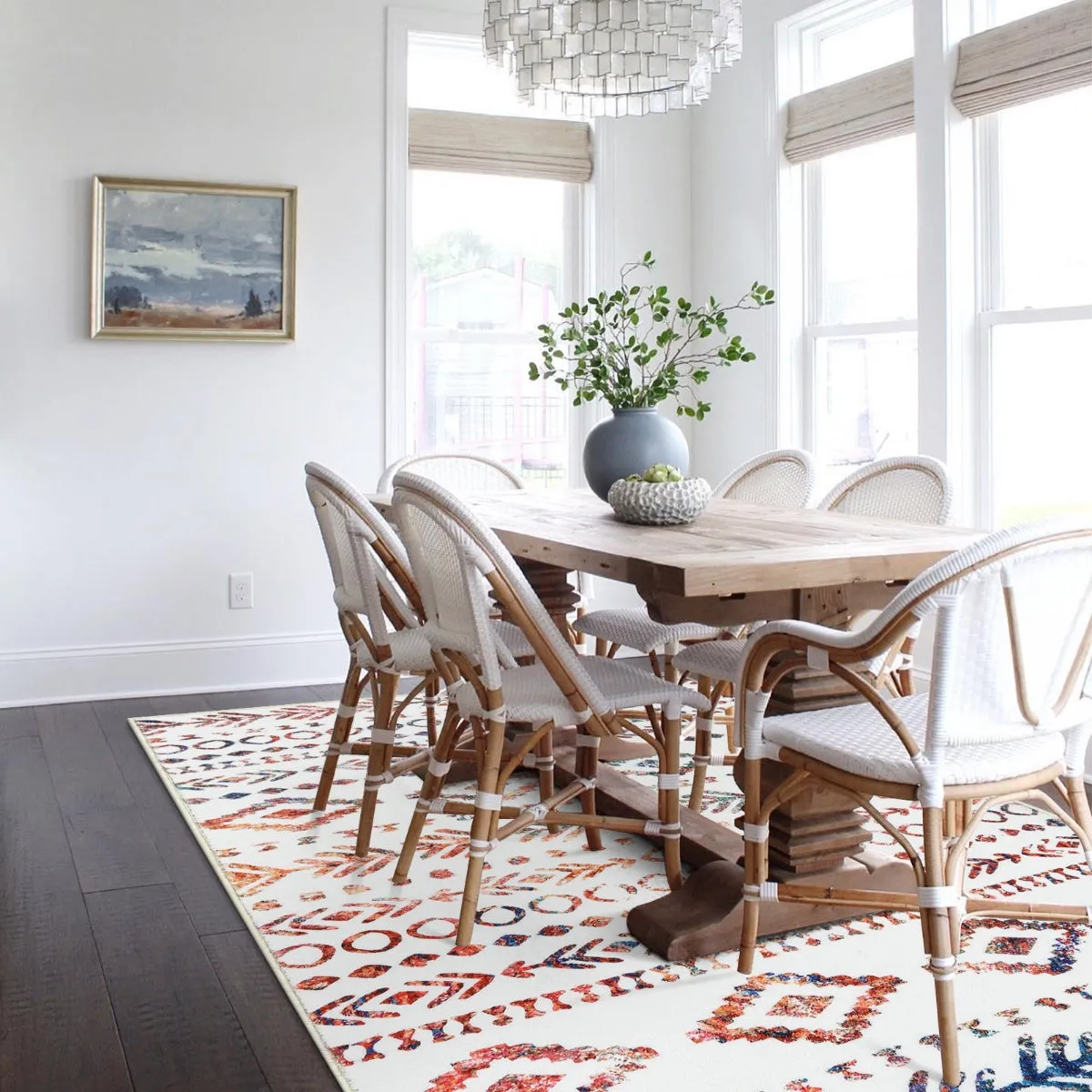 Varena Modern Rustic Farmhouse Moroccan Tribal Multi/White Rug