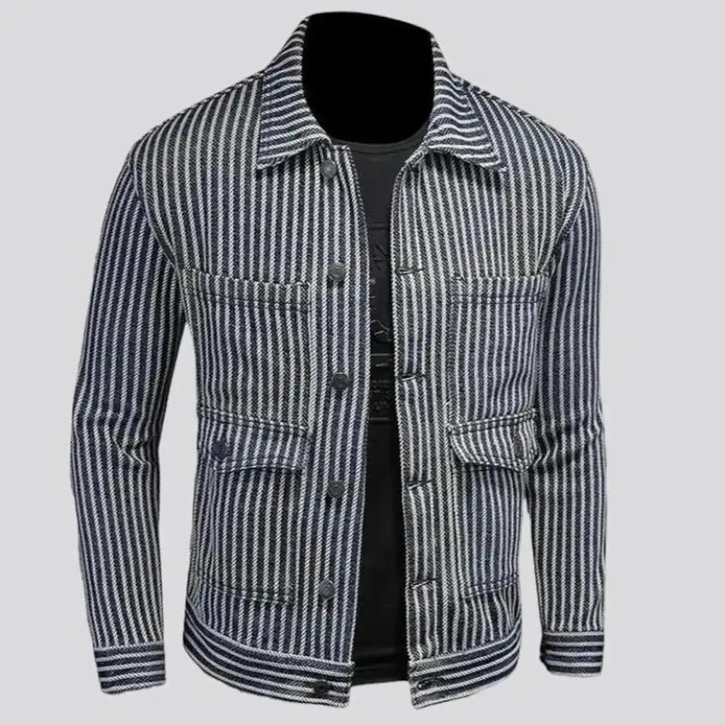 Vertical-stripes denim jacket for men