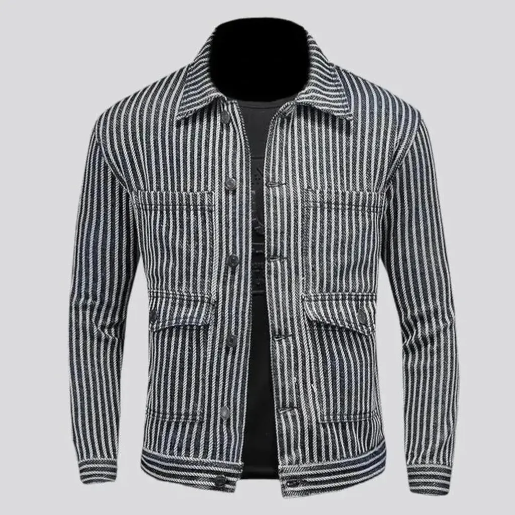 Vertical-stripes denim jacket for men