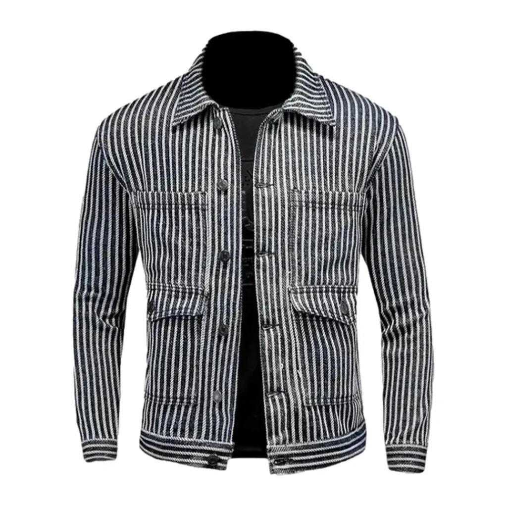 Vertical-stripes denim jacket for men