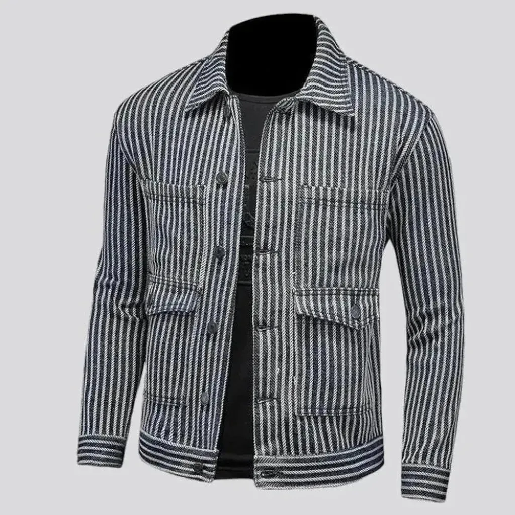 Vertical-stripes denim jacket for men