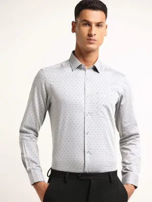 WES Formals Grey Printed Cotton Blend Slim Fit Shirt