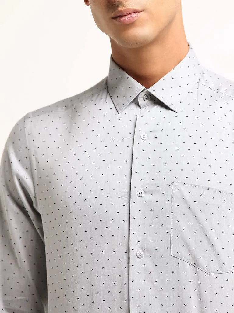 WES Formals Grey Printed Cotton Blend Slim Fit Shirt