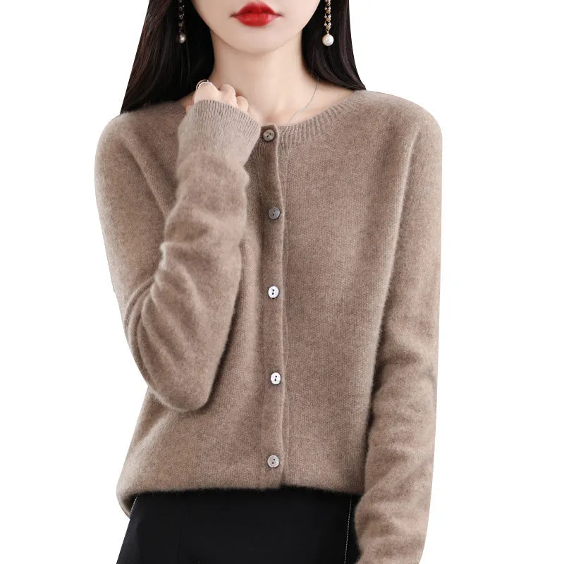 Women's Cashmere Cardigan O-neck Short Loose Sweaters Top