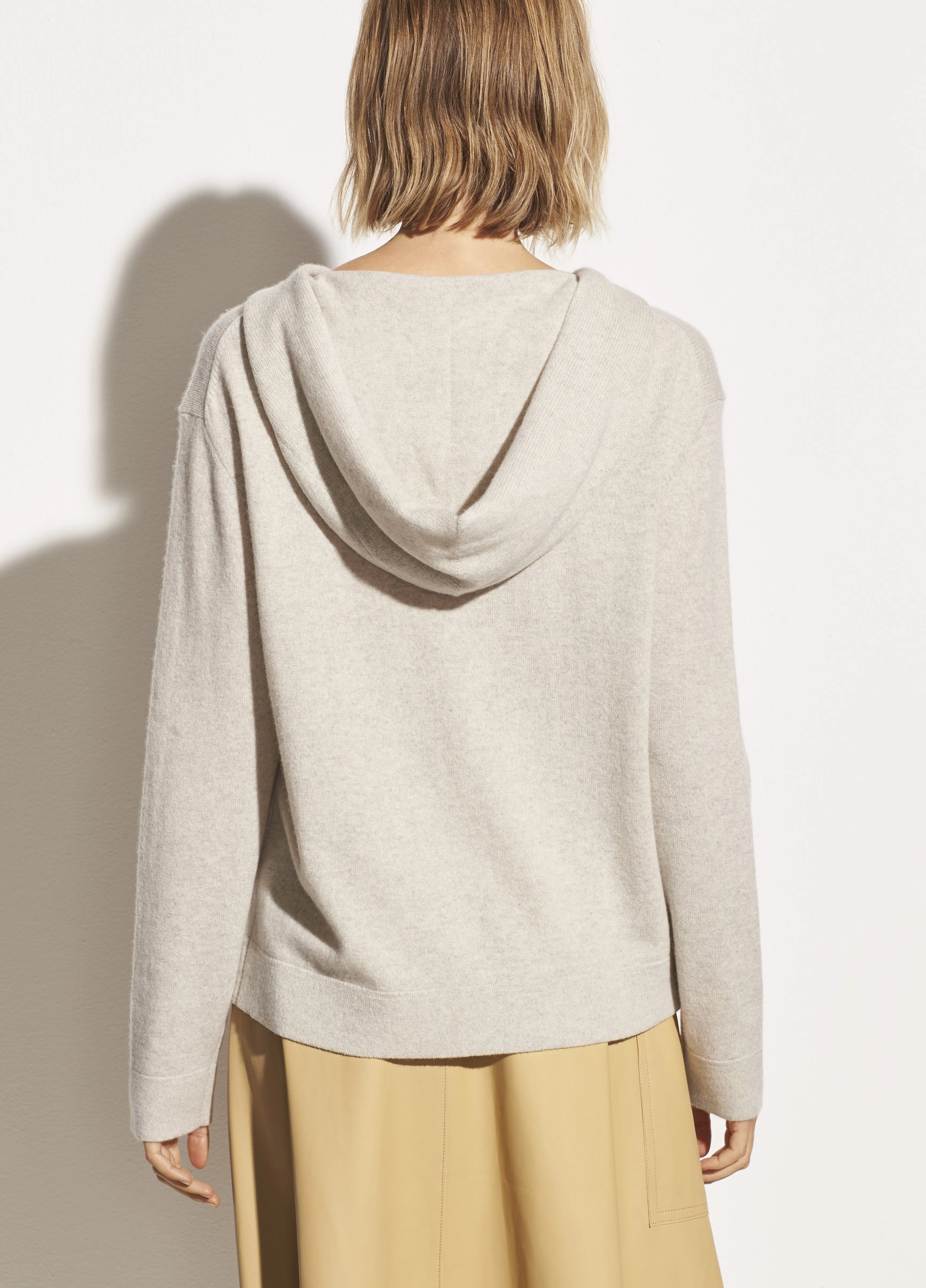 Wool Cashmere Cross Front Hoodie in Heather Cobblestone