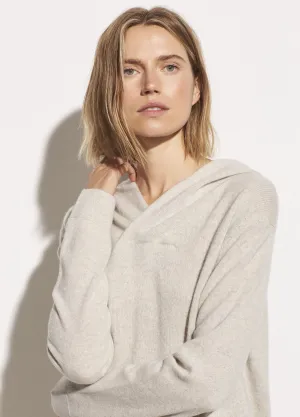 Wool Cashmere Cross Front Hoodie in Heather Cobblestone